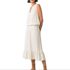 PRANA Sentinel Midi Dress Cream Sleeveless Tiered Large L